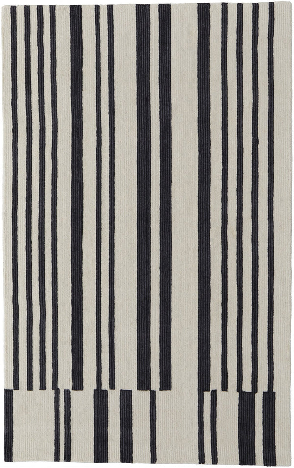 HomeRoots 4' Luxurious Ivory and Black Hand-Tufted Wool Abstract Area Rug for Modern Home Décor Elegance 8' X 10' 514388