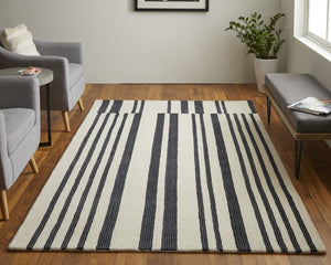 HomeRoots 4' Luxurious Ivory and Black Hand-Tufted Wool Abstract Area Rug for Modern Home Décor Elegance 8' X 10' 514388