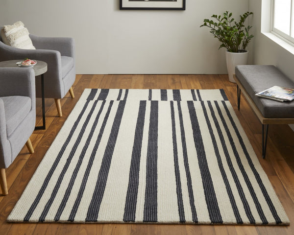 HomeRoots 4' Luxurious Ivory and Black Hand-Tufted Wool Abstract Area Rug for Modern Home Décor Elegance 8' X 10' 514388