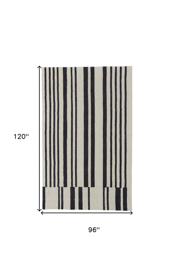 HomeRoots 4' Luxurious Ivory and Black Hand-Tufted Wool Abstract Area Rug for Modern Home Décor Elegance 8' X 10' 514388