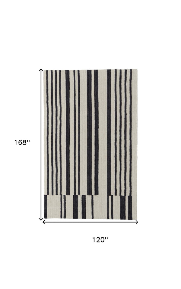 HomeRoots 4' Luxurious Ivory and Black Hand-Tufted Wool Abstract Area Rug for Modern Home Décor Elegance 10' X 14' 514390