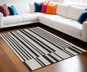 HomeRoots 4' Luxurious Ivory and Black Hand-Tufted Wool Abstract Area Rug for Modern Home Décor Elegance 10' X 14' 514390