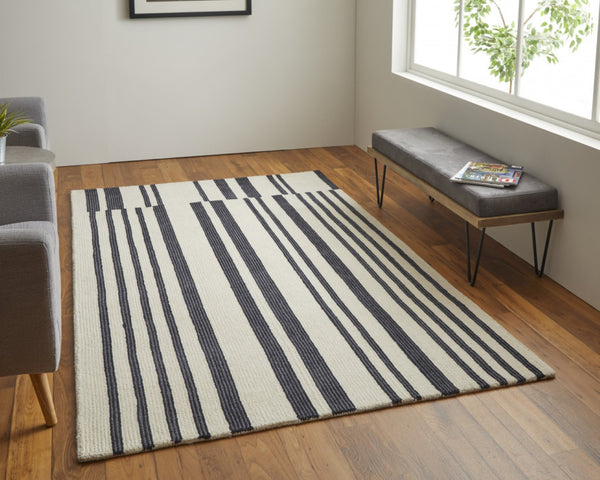 HomeRoots 4' Luxurious Ivory and Black Hand-Tufted Wool Abstract Area Rug for Modern Home Décor Elegance 10' X 14' 514390
