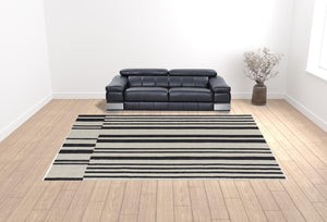 HomeRoots 4' Luxurious Ivory and Black Hand-Tufted Wool Abstract Area Rug for Modern Home Décor Elegance 12' X 15' 514391