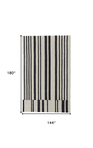 HomeRoots 4' Luxurious Ivory and Black Hand-Tufted Wool Abstract Area Rug for Modern Home Décor Elegance 12' X 15' 514391