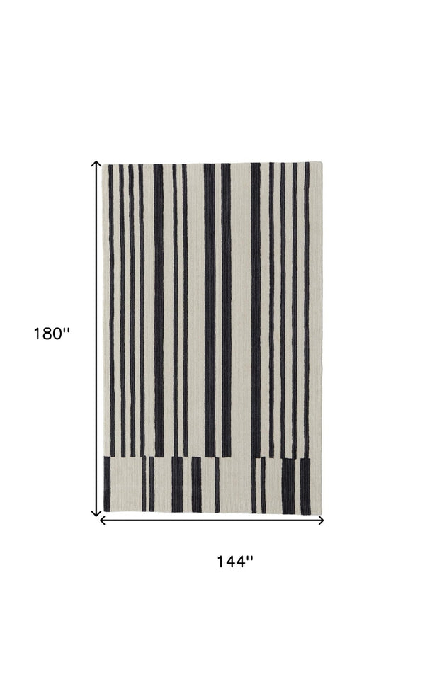 HomeRoots 4' Luxurious Ivory and Black Hand-Tufted Wool Abstract Area Rug for Modern Home Décor Elegance 12' X 15' 514391