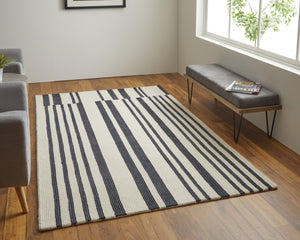 HomeRoots 4' Luxurious Ivory and Black Hand-Tufted Wool Abstract Area Rug for Modern Home Décor Elegance 12' X 15' 514391