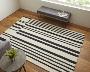 HomeRoots 4' Luxurious Ivory and Black Hand-Tufted Wool Abstract Area Rug for Modern Home Décor Elegance 12' X 15' 514391
