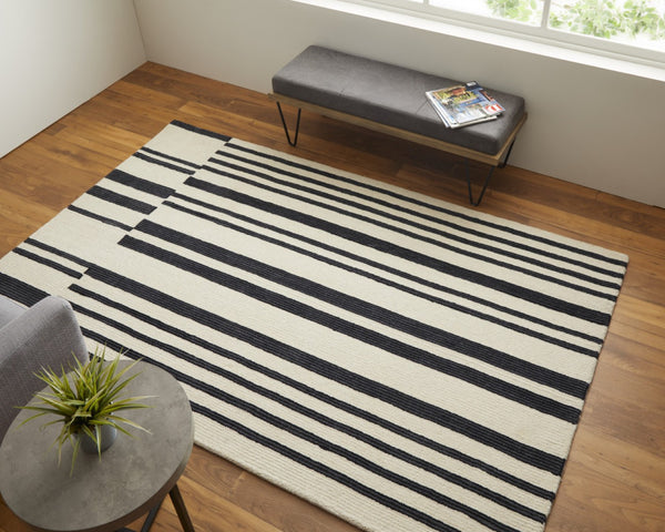 HomeRoots 4' Luxurious Ivory and Black Hand-Tufted Wool Abstract Area Rug for Modern Home Décor Elegance 12' X 15' 514391