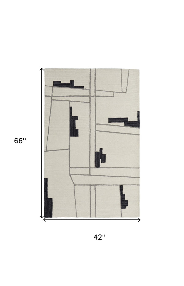 Homeroots 4' X 6' Gray And Ivory Wool Abstract Hand Tufted Area Rug  Wool 514393