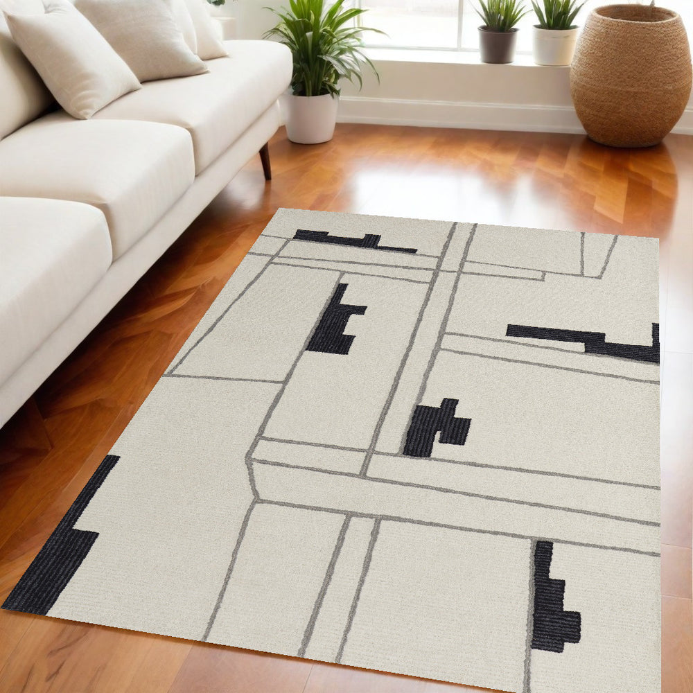 Homeroots 5' X 8' Gray And Ivory Wool Abstract Hand Tufted Area Rug  Wool 514394
