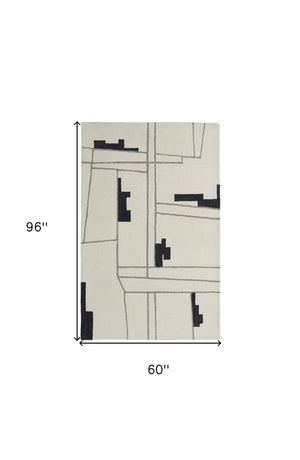 Homeroots 5' X 8' Gray And Ivory Wool Abstract Hand Tufted Area Rug  Wool 514394