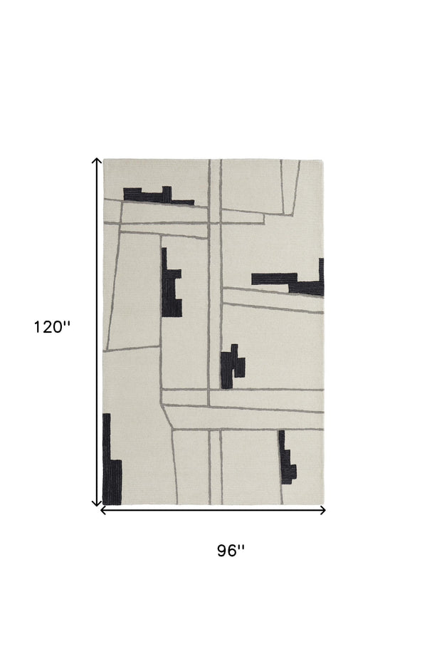Homeroots 8' X 10' Gray And Ivory Wool Abstract Hand Tufted Area Rug  Wool 514395