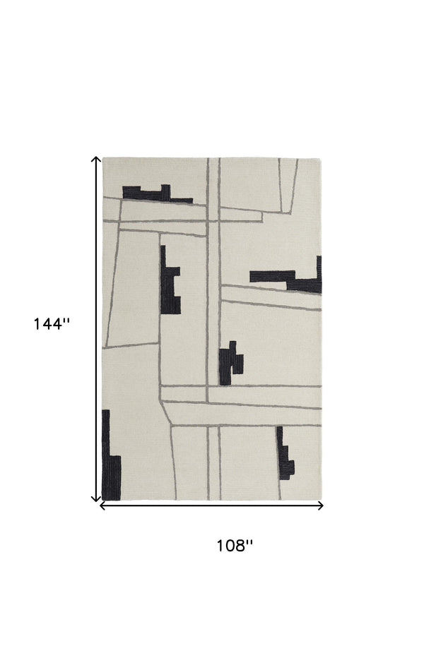 Homeroots 9' X 12' Gray And Ivory Wool Abstract Hand Tufted Area Rug  Wool 514396
