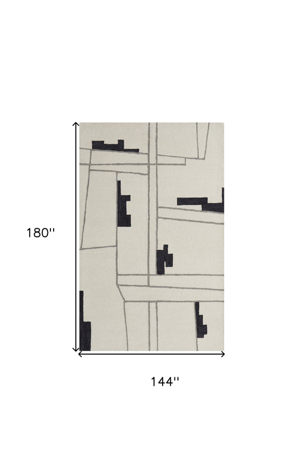 Homeroots 12' X 15' Gray And Ivory Wool Abstract Hand Tufted Area Rug  Wool 514398