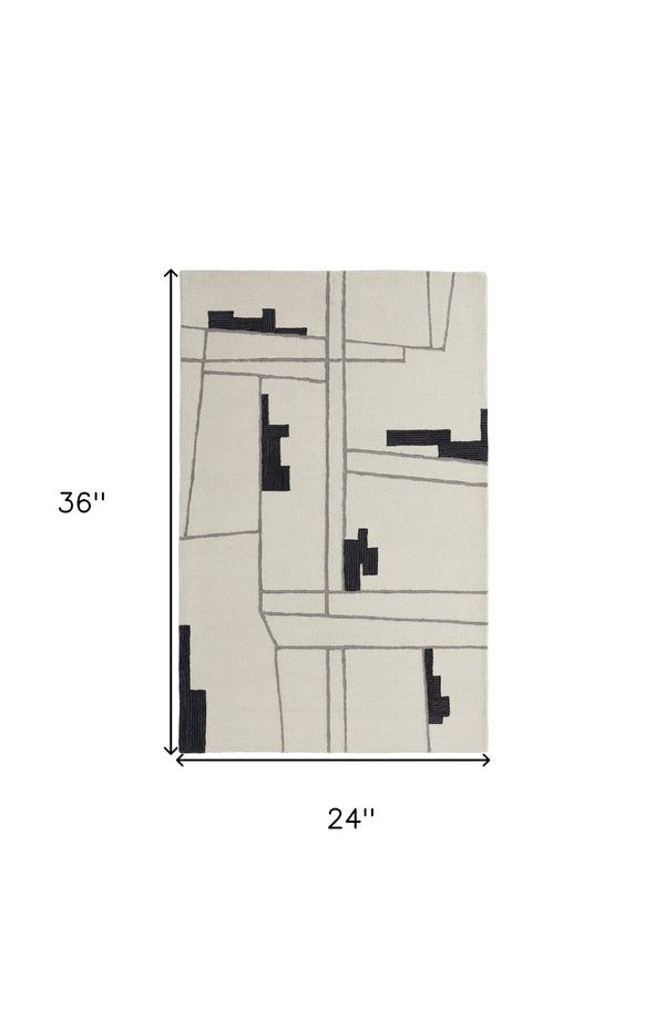 Homeroots 2' X 3' Gray And Ivory Wool Abstract Hand Tufted Area Rug  Wool 514399