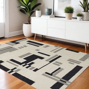HomeRoots 4' Hand-Tufted Wool Area Rug in Ivory, Black & Gray – Modern Abstract Design for Elegant Spaces 4' X 6' 514400