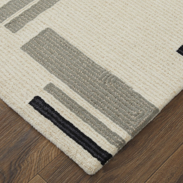 HomeRoots 4' Hand-Tufted Wool Area Rug in Ivory, Black & Gray – Modern Abstract Design for Elegant Spaces 4' X 6' 514400