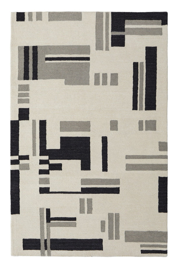 HomeRoots 4' Hand-Tufted Wool Area Rug in Ivory, Black & Gray – Modern Abstract Design for Elegant Spaces 5' X 8' 514401