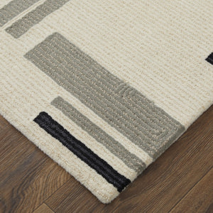 HomeRoots 4' Hand-Tufted Wool Area Rug in Ivory, Black & Gray – Modern Abstract Design for Elegant Spaces 5' X 8' 514401