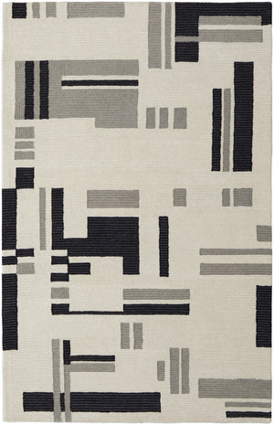 HomeRoots 4' Hand-Tufted Wool Area Rug in Ivory, Black & Gray – Modern Abstract Design for Elegant Spaces 9' X 12' 514403