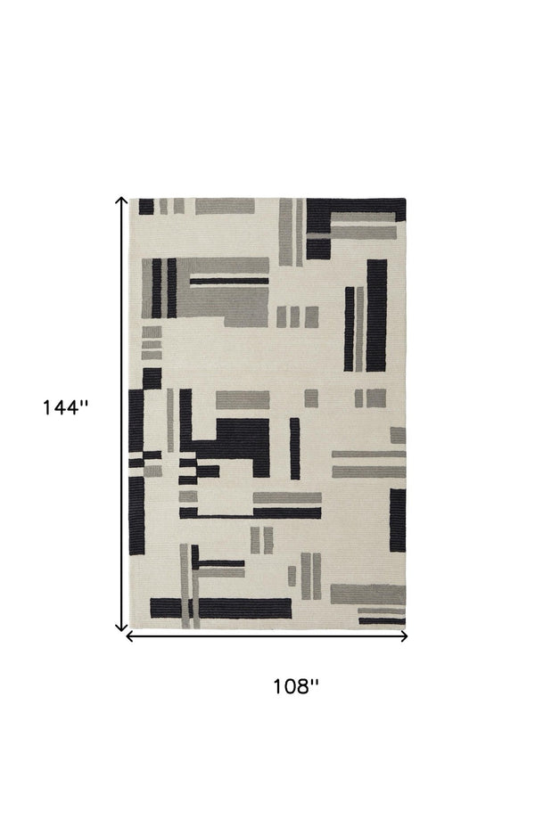 HomeRoots 4' Hand-Tufted Wool Area Rug in Ivory, Black & Gray – Modern Abstract Design for Elegant Spaces 9' X 12' 514403