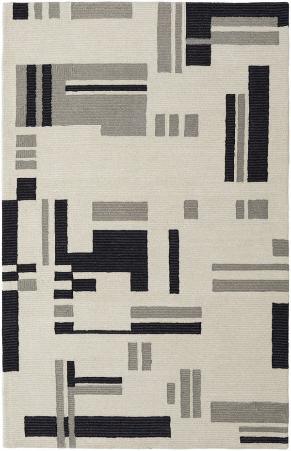 HomeRoots 4' Hand-Tufted Wool Area Rug in Ivory, Black & Gray – Modern Abstract Design for Elegant Spaces 10' X 14' 514404