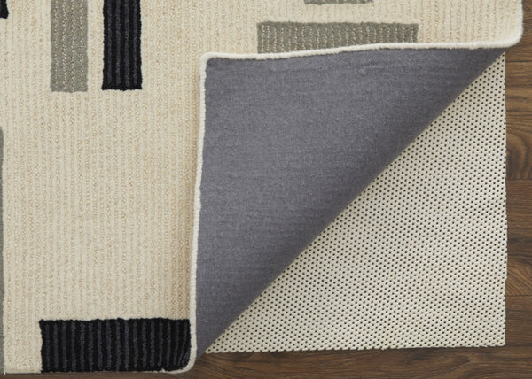 HomeRoots 4' Hand-Tufted Wool Area Rug in Ivory, Black & Gray – Modern Abstract Design for Elegant Spaces 12' X 15' 514405