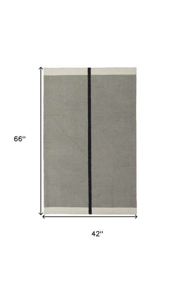 HomeRoots 4' Enhance Your Space with a Hand-Tufted Wool Abstract Geometric Area Rug in Black, Gray & Taupe 4' X 6' 514407