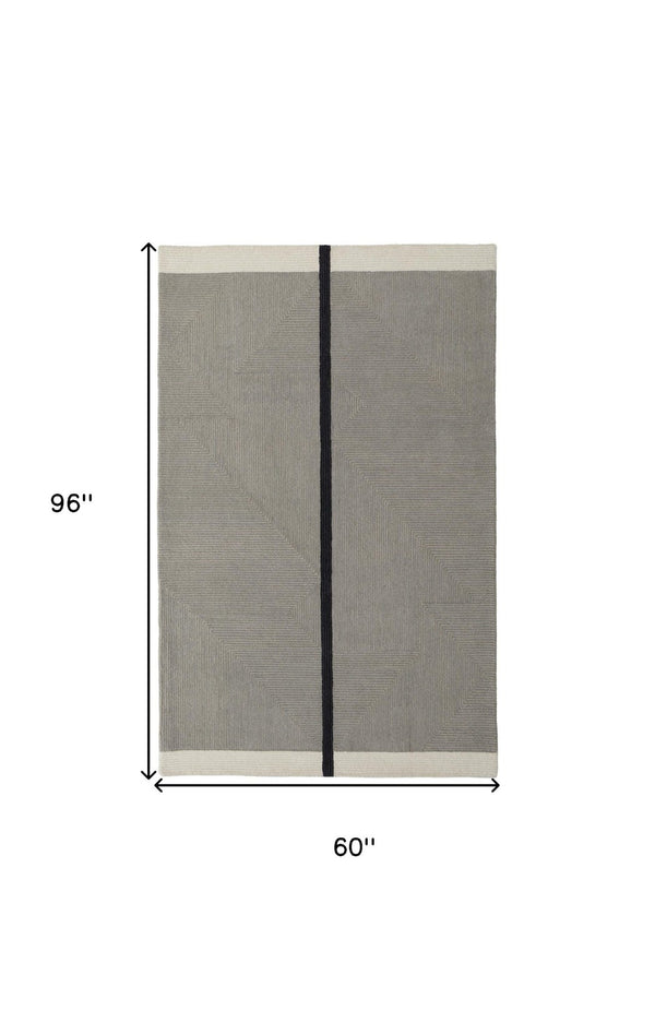 HomeRoots 4' Enhance Your Space with a Hand-Tufted Wool Abstract Geometric Area Rug in Black, Gray & Taupe 5' X 8' 514408
