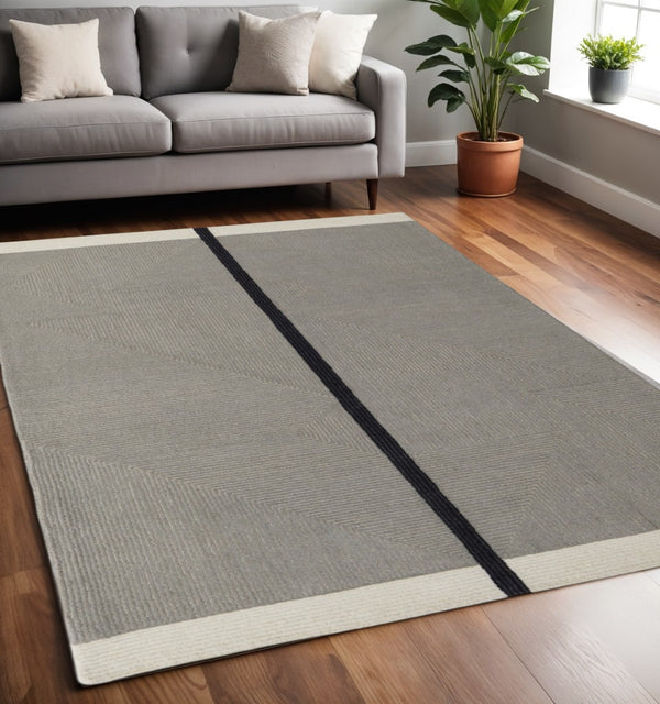 HomeRoots 4' Enhance Your Space with a Hand-Tufted Wool Abstract Geometric Area Rug in Black, Gray & Taupe 5' X 8' 514408
