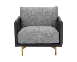 Sunpan Ashi Armchair - Stylish Nash Zebra Upholstered Comfort with Coal Black Faux Leather & Brass Accents
