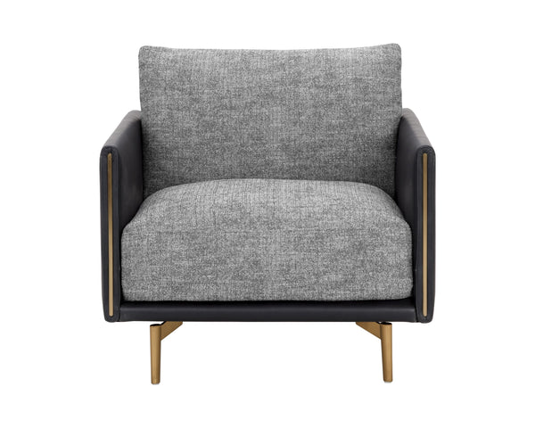 Sunpan Ashi Armchair - Stylish Nash Zebra Upholstered Comfort with Coal Black Faux Leather & Brass Accents