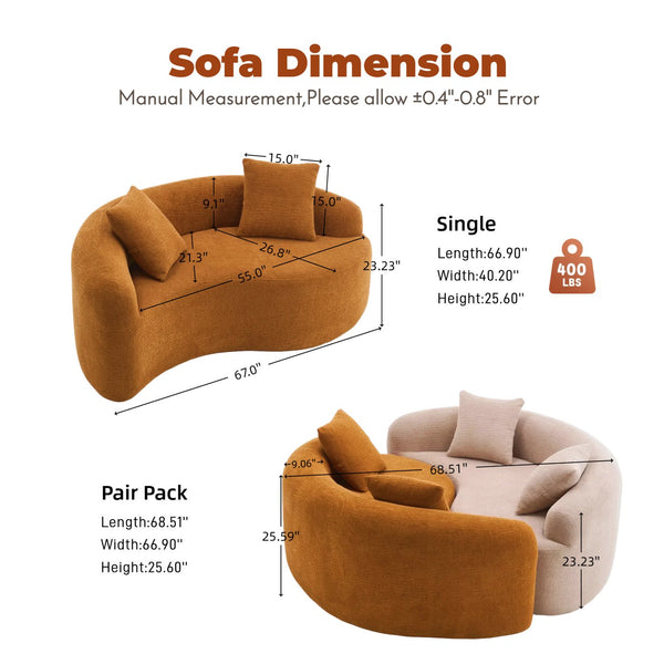 English Elm LY-042 Zen-Inspired S-Curved Dual-Depth Loveseat with Chenille Upholstery, Ready-to-Use Comfort Orange W2231P329720