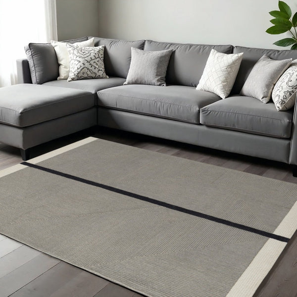 HomeRoots 4' Enhance Your Space with a Hand-Tufted Wool Abstract Geometric Area Rug in Black, Gray & Taupe 12' X 15' 514412