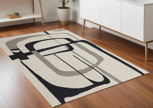 Homeroots 4' X 6' Gray And Ivory Wool Abstract Hand Tufted Area Rug  Wool 514414