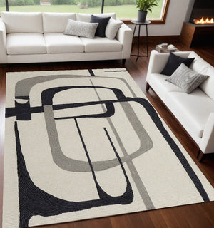 Homeroots 5' X 8' Gray And Ivory Wool Abstract Hand Tufted Area Rug  Wool 514415