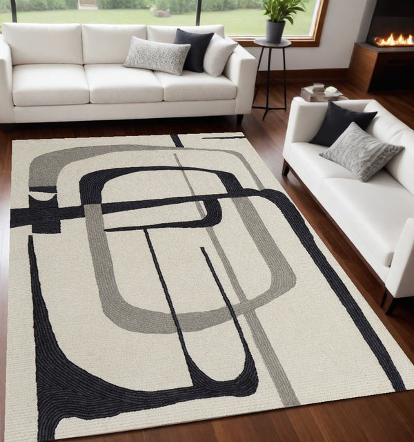 Homeroots 5' X 8' Gray And Ivory Wool Abstract Hand Tufted Area Rug  Wool 514415