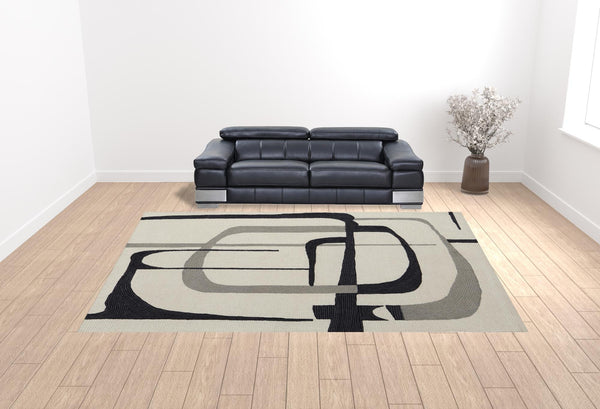 Homeroots 12' X 15' Ivory Gray And Black Wool Abstract Tufted Handmade Area Rug  Wool 514419