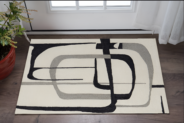 Homeroots 2' X 3' Gray And Ivory Wool Abstract Hand Tufted Area Rug  Wool 514420