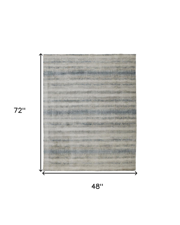 Homeroots 4' X 6' Blue And Gray Abstract Hand Woven Area Rug Gray,Blue,Green Viscose 514428