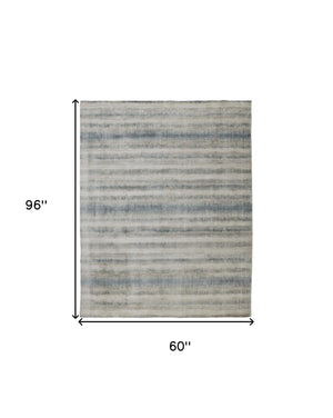 Homeroots 5' X 8' Blue And Gray Abstract Hand Woven Area Rug Gray,Blue,Green Viscose 514429