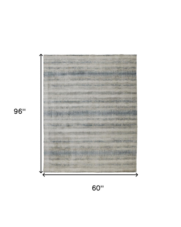 Homeroots 5' X 8' Blue And Gray Abstract Hand Woven Area Rug Gray,Blue,Green Viscose 514429