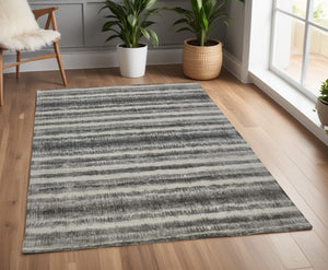Homeroots 4' X 6' Gray And Black Abstract Hand Woven Area Rug Gray,Ivory,Black Viscose 514442