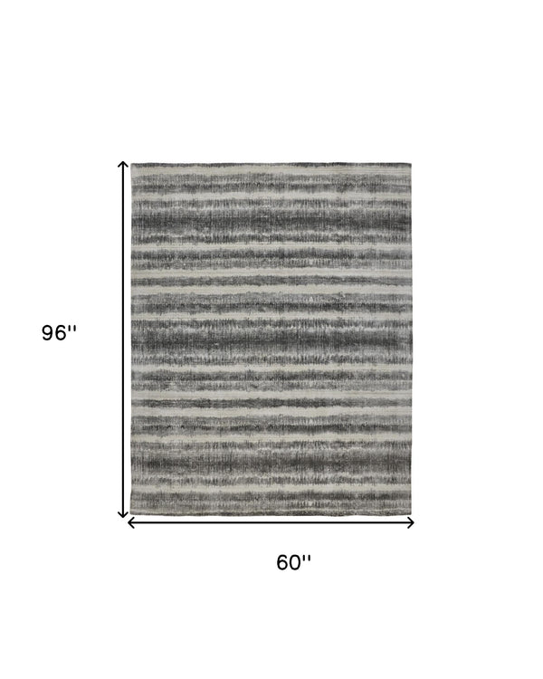 Homeroots 5' X 8' Gray And Black Abstract Hand Woven Area Rug Gray,Ivory,Black Viscose 514443