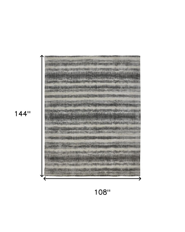 Homeroots 9' X 12' Gray Ivory And Black Abstract Hand Woven Area Rug Gray,Ivory,Black Viscose 514445