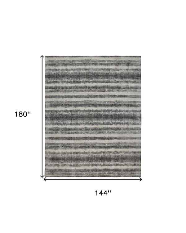 Homeroots 12' X 15' Gray Ivory And Black Abstract Hand Woven Area Rug Gray,Ivory,Black Viscose 514447