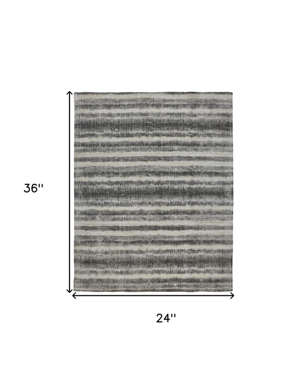 Homeroots 2' X 3' Gray And Black Abstract Hand Woven Area Rug Gray,Ivory,Black Viscose 514448