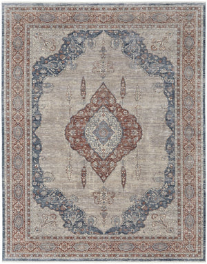 HomeRoots 5' Elegant Gray Red and Blue Floral Area Rug - Durable, Stain-Resistant Design for Any Room 7' X 10' 514457