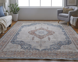 HomeRoots 5' Elegant Gray Red and Blue Floral Area Rug - Durable, Stain-Resistant Design for Any Room 7' X 10' 514457